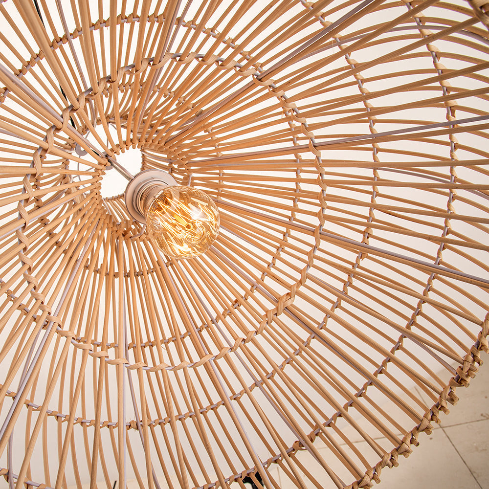 Håndknyttet rattan-pendel - E27-sokkel, LED-kompatibel, indendørs/udendørs dekoration, vekselstrøm, 90-260V, 5-10sqm belysningsområde,