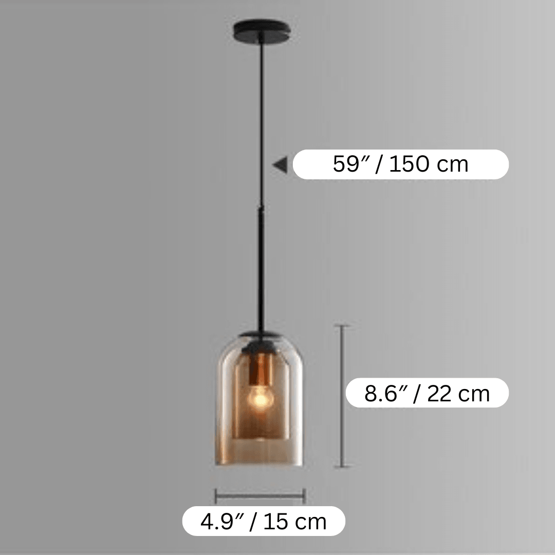 Elegant glaspendel i grå og rav | Minimalistisk design, E27-sokkel, LED-kompatibel, maks. 60W, justerbar kæde