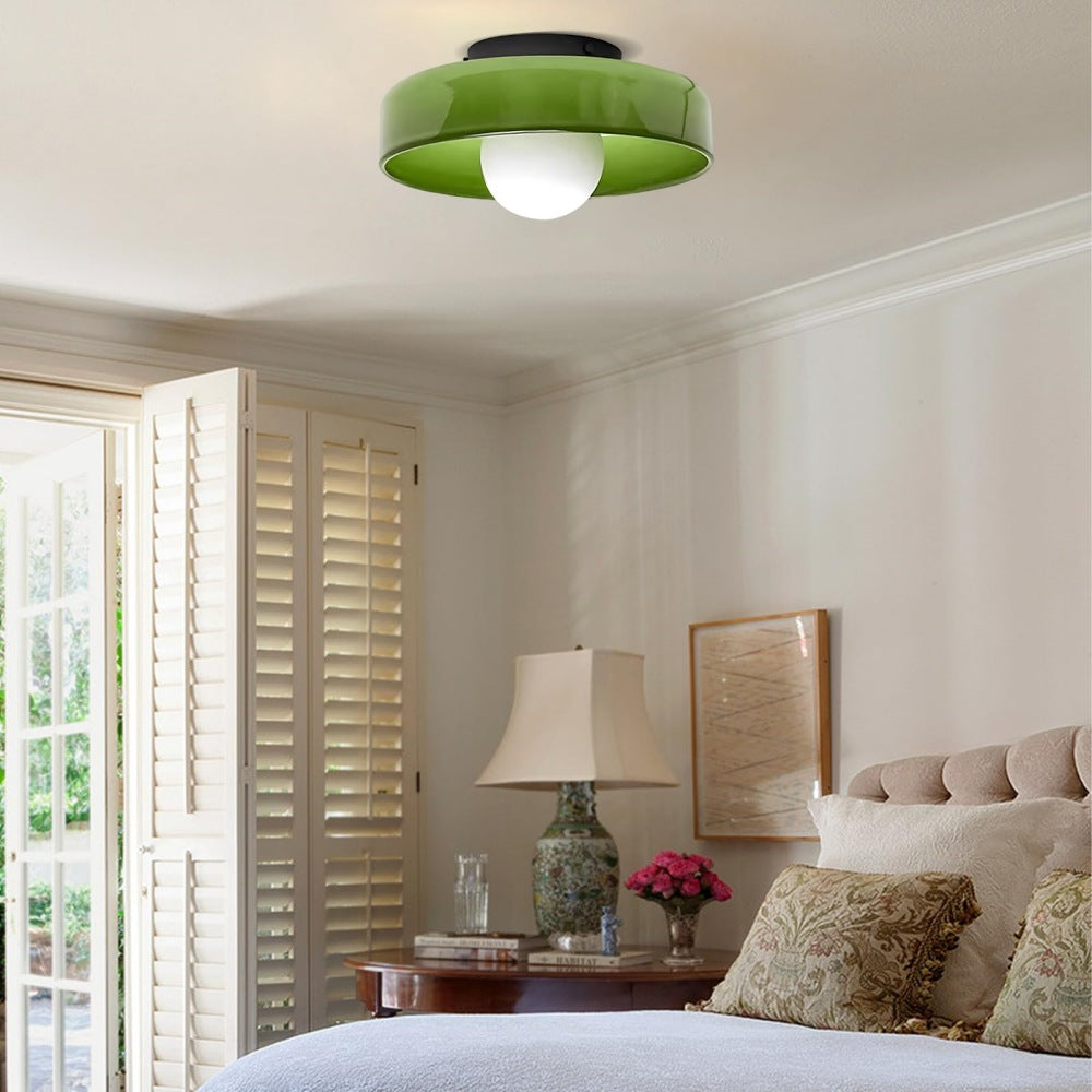 Moderne loftslampe D25/35cm med mundblæst, sandblæst, ravfarvet glasskærm og hvid, matteret diffusor | G9 LED | AC 220V-240V