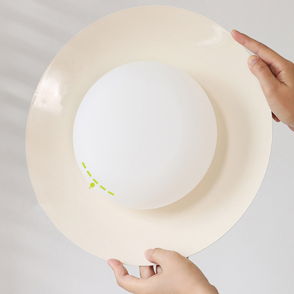 Cremefarvet skålformet jernpendel - Moderne LED-pendel, 30 cm i diameter, hvidt matteret glas og trælook, AC-betjening, 90-260V