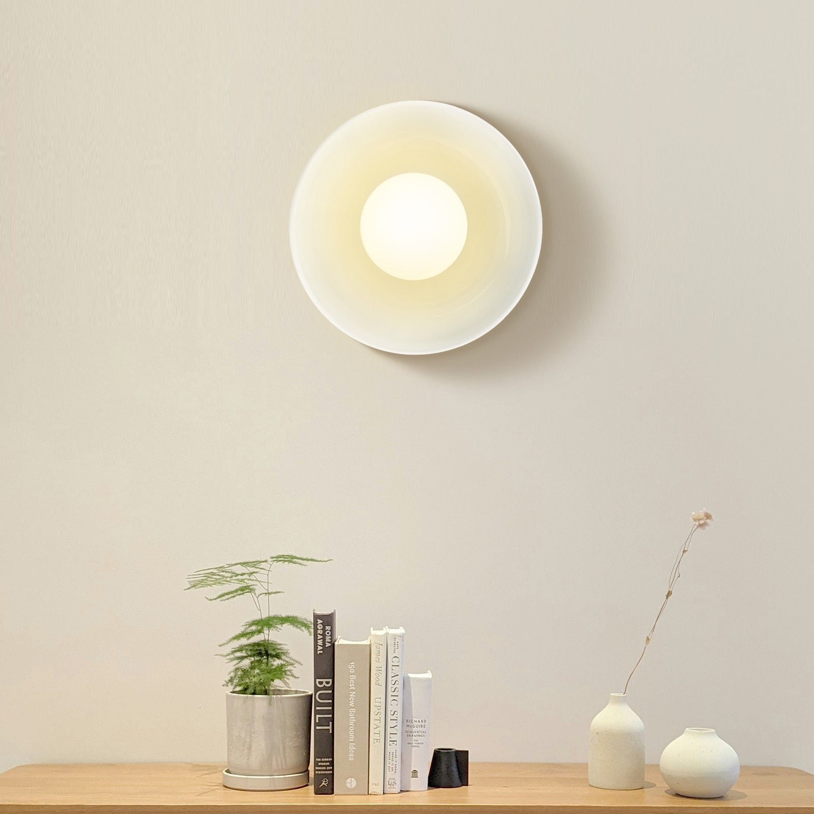 Minimalistisk blå rund keramisk væglampe D20cm H20cm | Hardwired G9-pærefod