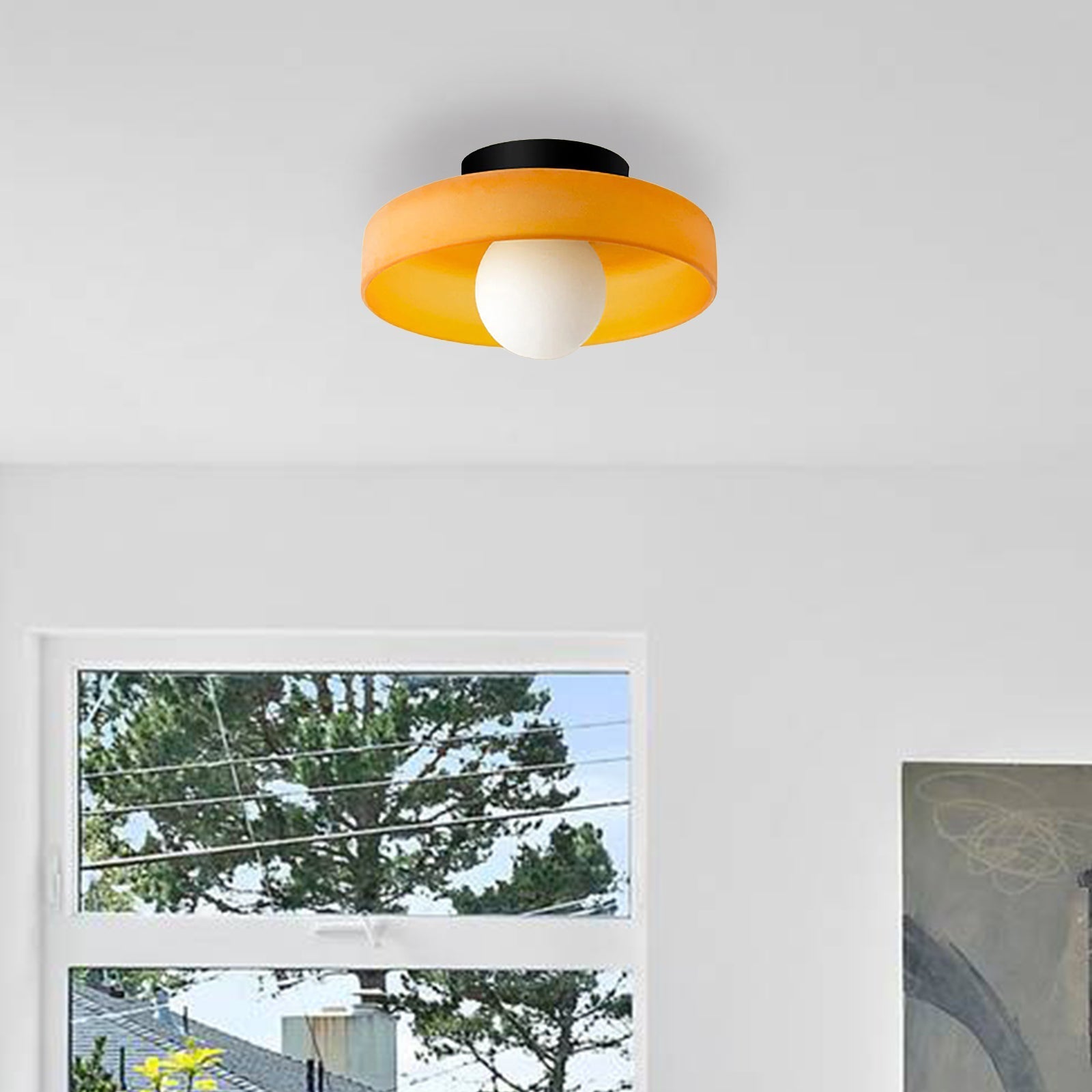 Moderne loftslampe D25/35cm med mundblæst, sandblæst, ravfarvet glasskærm og hvid, matteret diffusor | G9 LED | AC 220V-240V