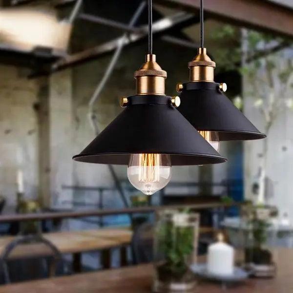 Industriel pendellampe - Moderne nordisk design, sort og guld finish, E27, LED-kompatibel, metal, vintage hængelampe