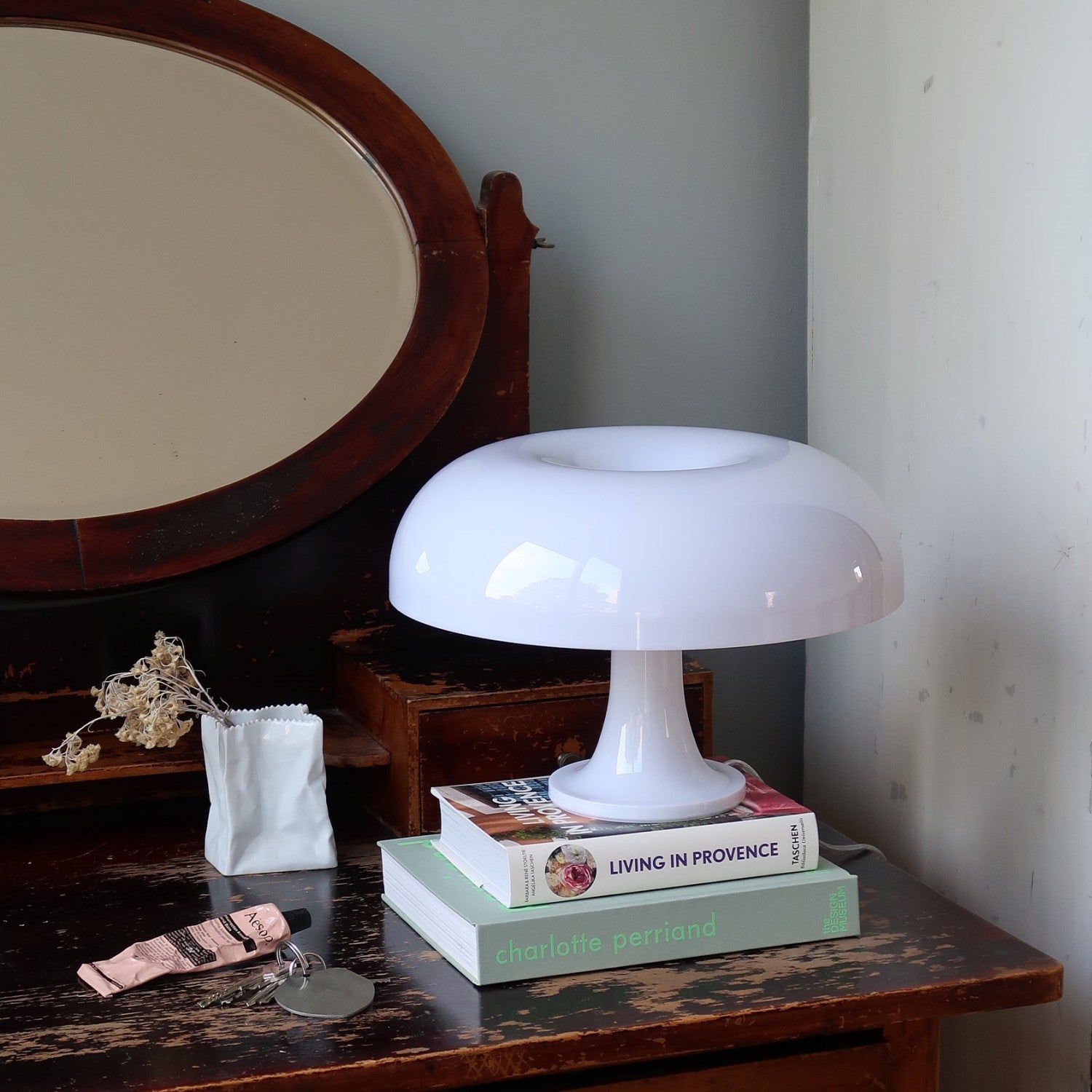 Moderne LED-bordlampe, dæmpbart svampedesign, varmt hvidt lys, 360° belysning, polykarbonat, 6W, til spisestue og boligindretning