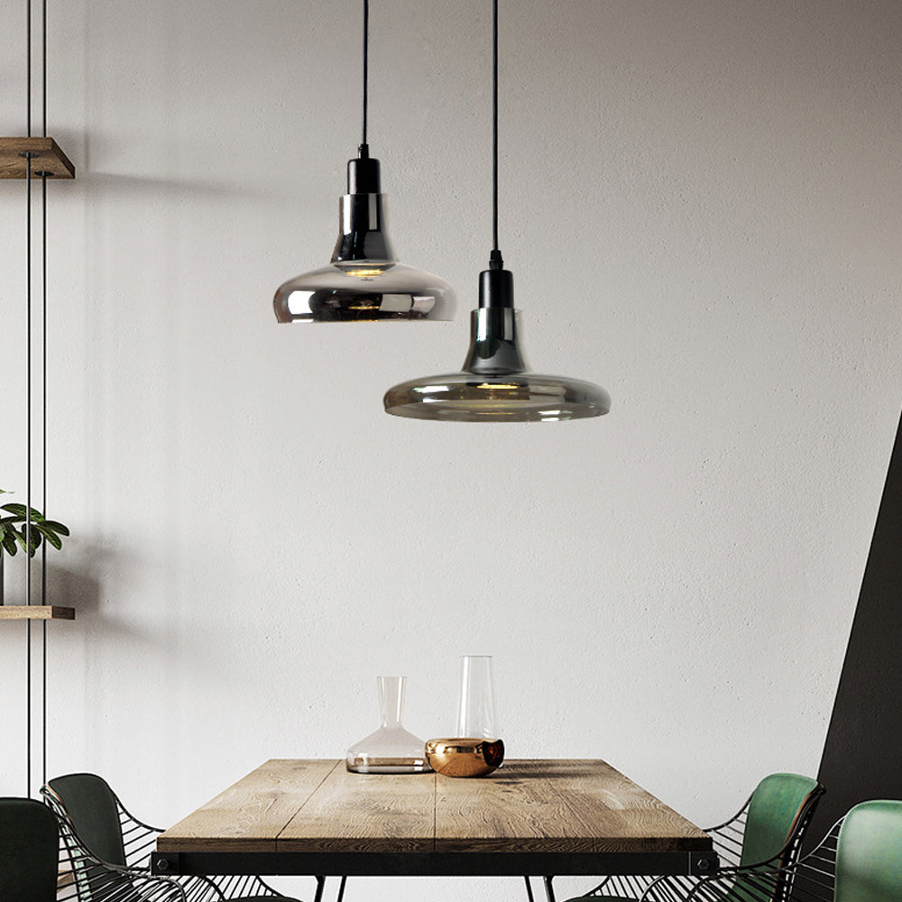 Moderne Røgfarvet Pendel - Glas og Metal, Energibesparende, Nem at Installere