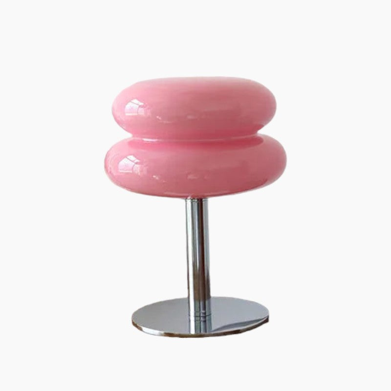 Designerbordlampe, pandekagesvamp-stil, premium glas & jern, 3-farvet LED, poleret stål