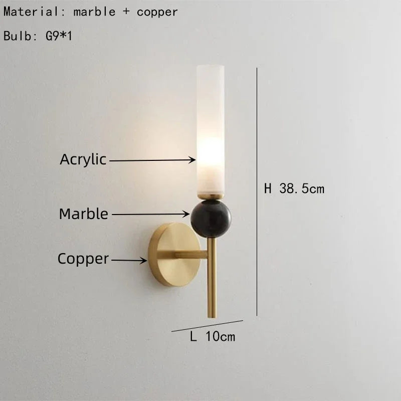 Marmor-væglampe, guld eller sort, kobber & marmor, G9 LED 5W 3000K, moderne stil
