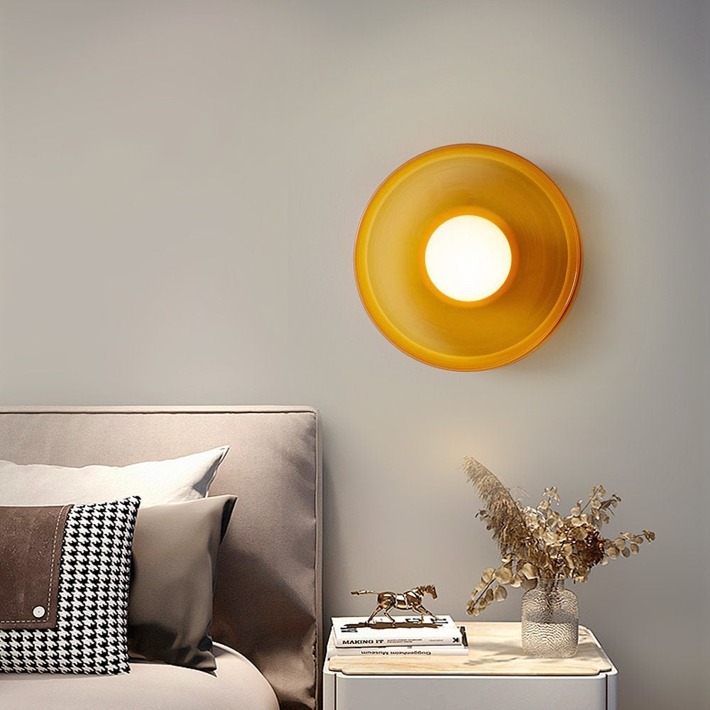 Moderne loftslampe D25/35cm med mundblæst, sandblæst, ravfarvet glasskærm og hvid, matteret diffusor | G9 LED | AC 220V-240V