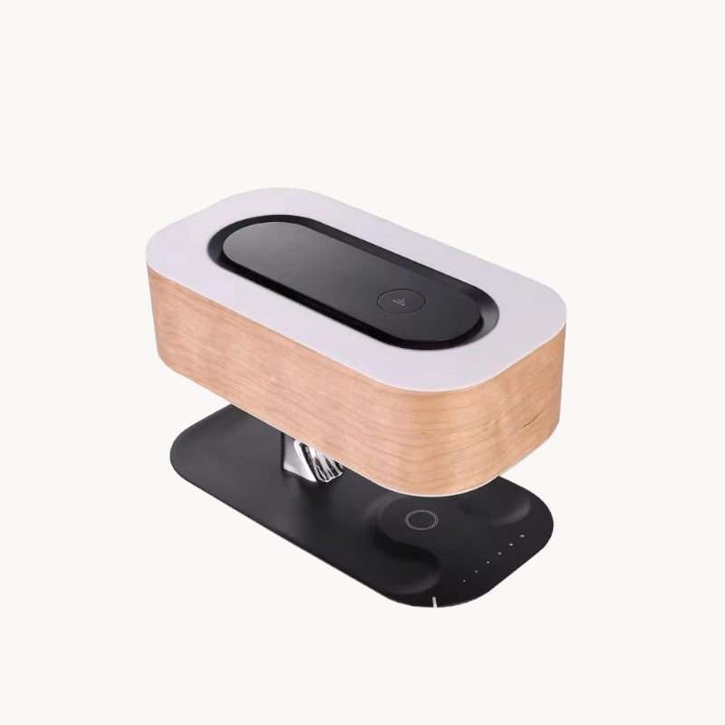 Moderne bordlampe med skærm i kirsebærtræ, justerbar lysstyrke, trådløs opladning, LED, touch control