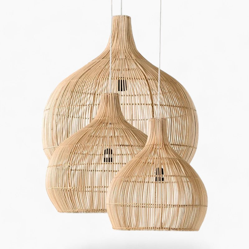 Håndknyttet rattan-pendel - E27-sokkel, LED-kompatibel, indendørs/udendørs dekoration, vekselstrøm, 90-260V, 5-10sqm belysningsområde,