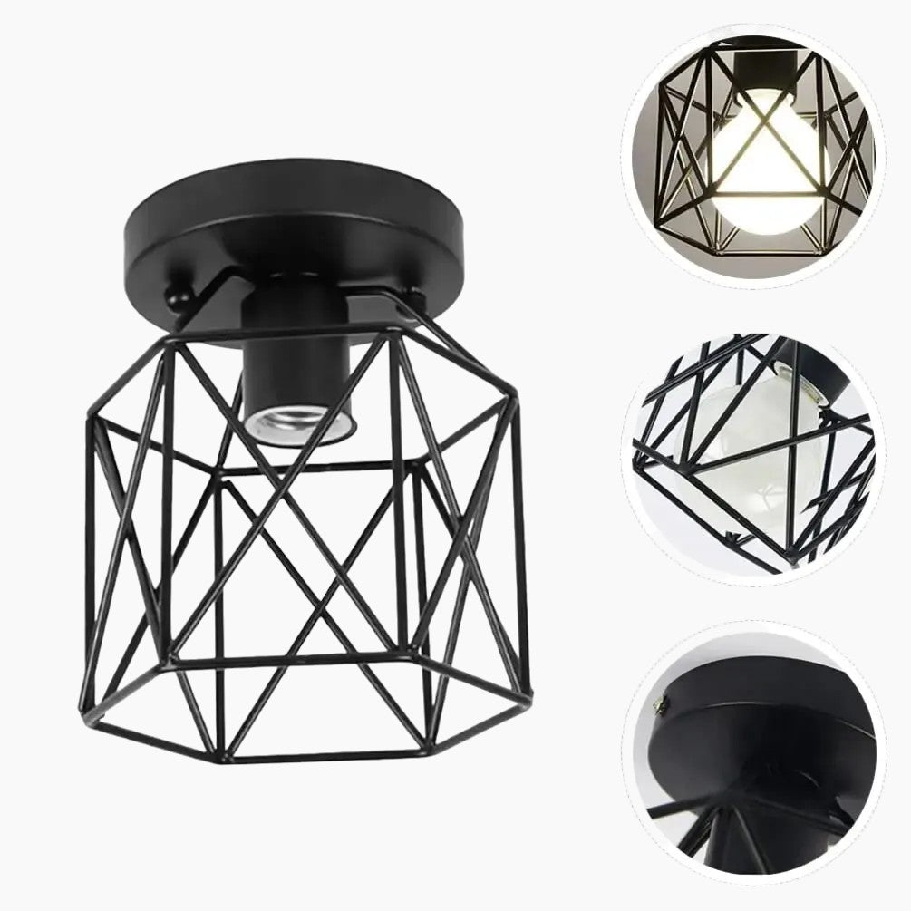Semi Flush Mount Light - Sort burdesign, metalmateriale, E27-sokkel, LED-kompatibel, 90-260V, nem installation