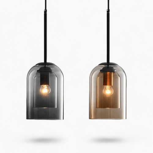 Elegant glaspendel i grå og rav | Minimalistisk design, E27-sokkel, LED-kompatibel, maks. 60W, justerbar kæde