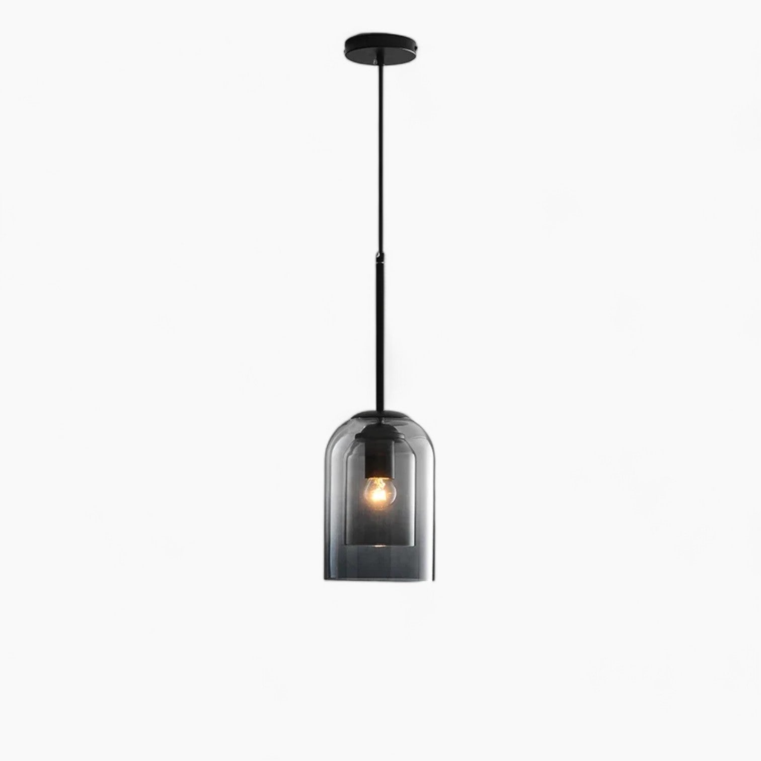 Elegant glaspendel i grå og rav | Minimalistisk design, E27-sokkel, LED-kompatibel, maks. 60W, justerbar kæde