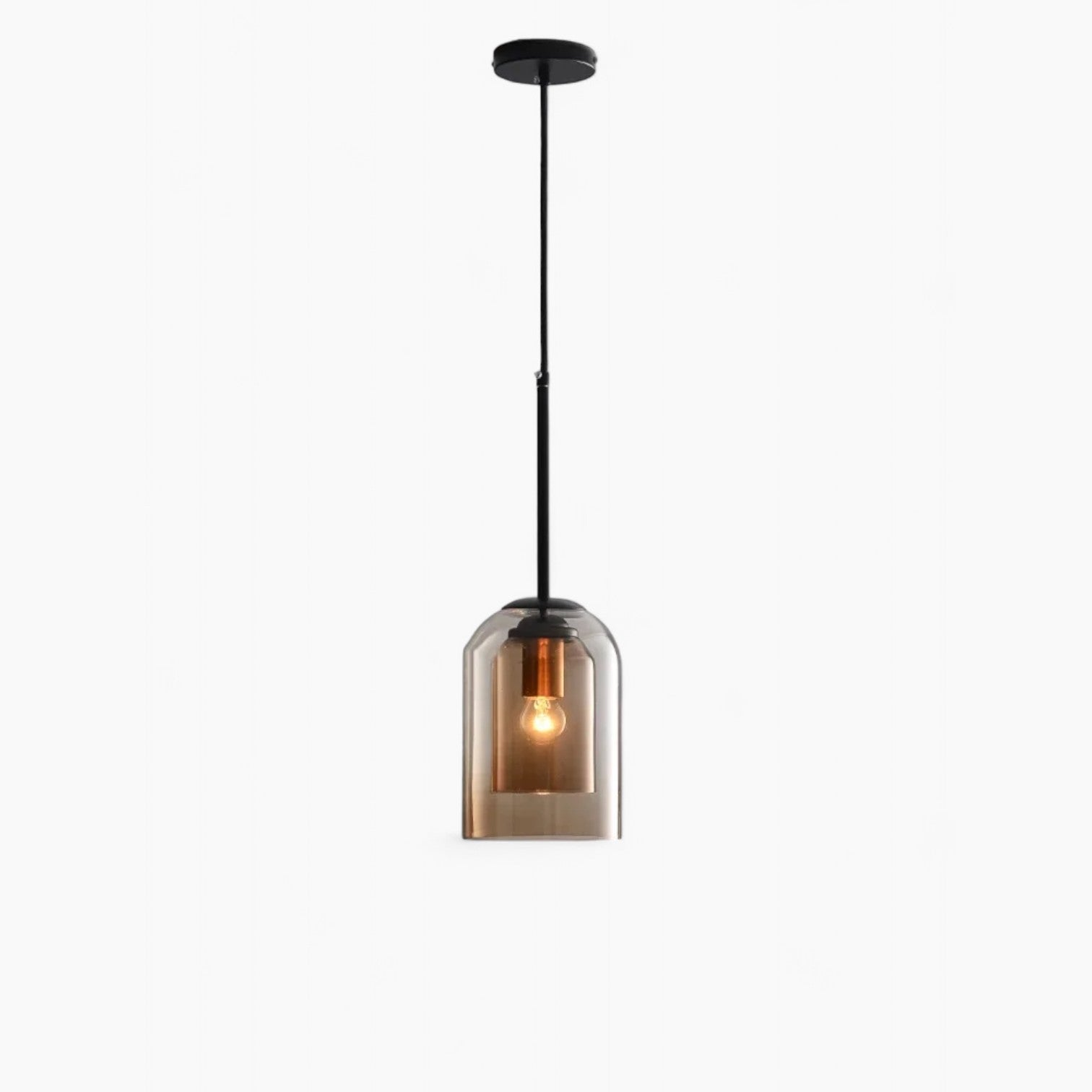Elegant glaspendel i grå og rav | Minimalistisk design, E27-sokkel, LED-kompatibel, maks. 60W, justerbar kæde