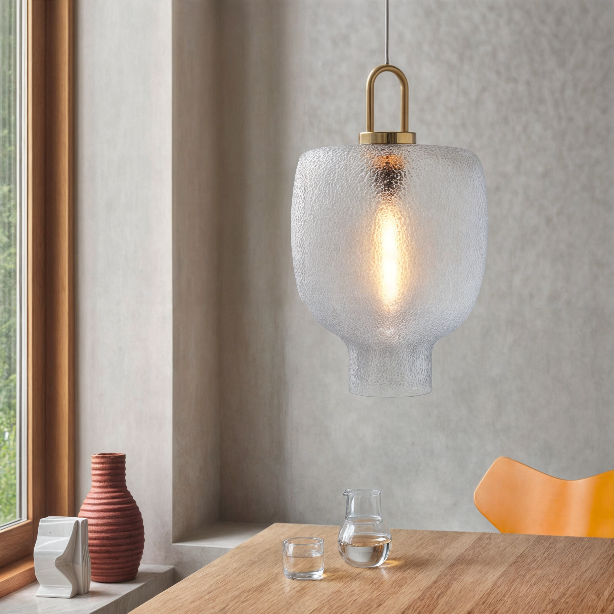 Moderne pendel i messing og glas med E27-sokkel - jernfinish, LED-kompatibel, maks. 60W, rustik stil