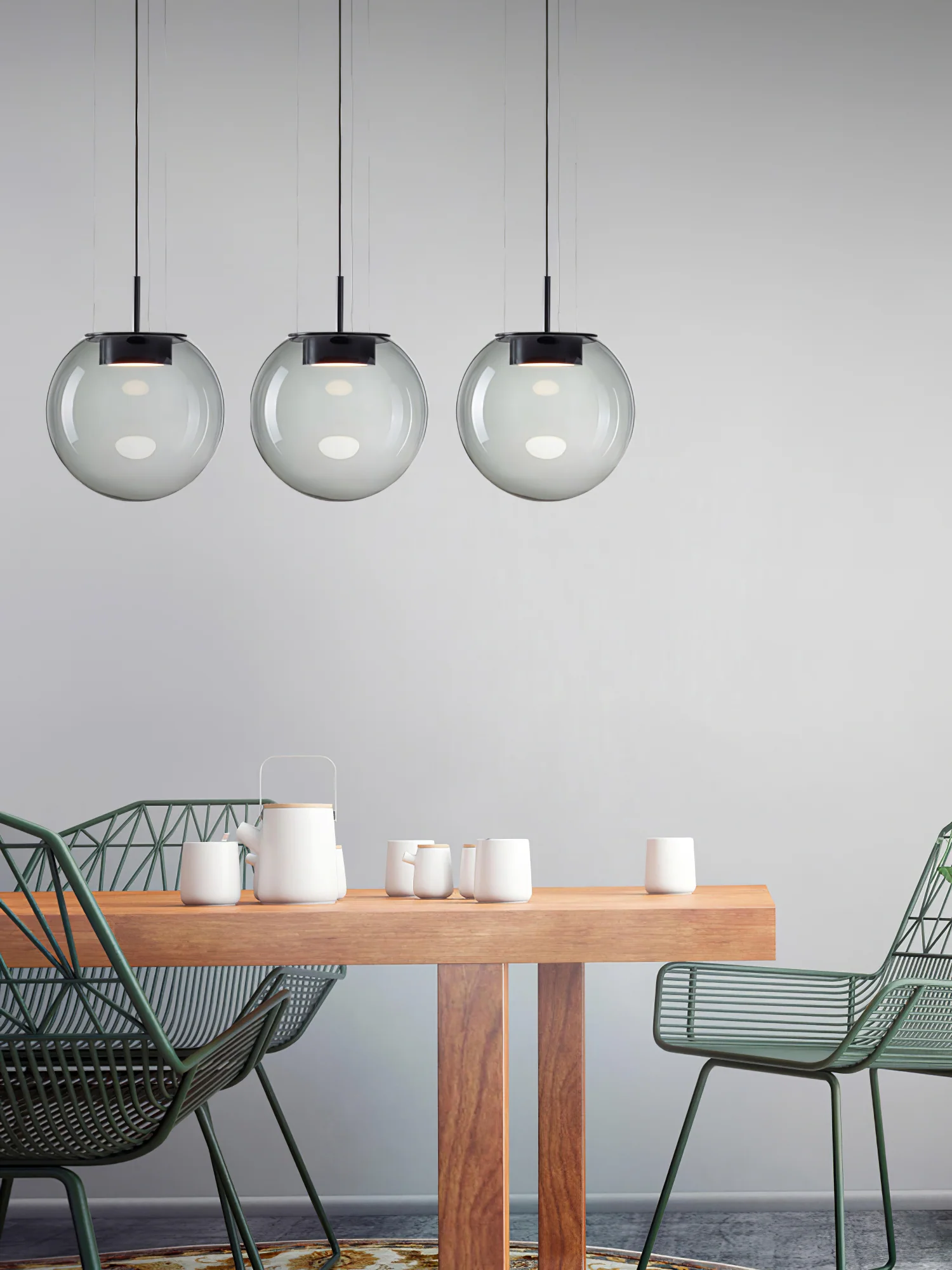 Moderne LED-pendel med galvaniseret metalhus og luksuriøs glasskærm, AC-drevet - knapkontakt