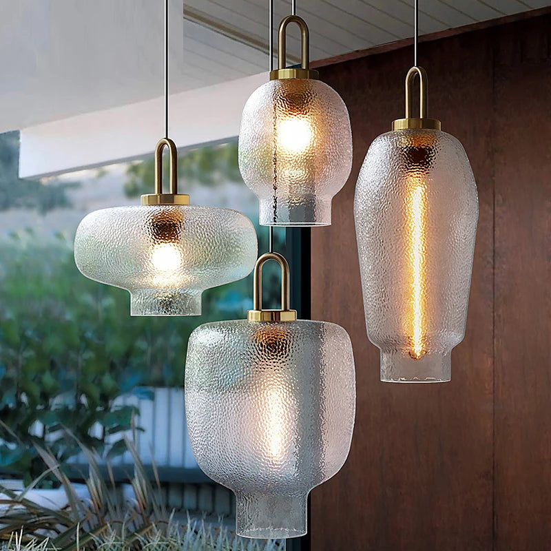 Moderne pendel i messing og glas med E27-sokkel - jernfinish, LED-kompatibel, maks. 60W, rustik stil