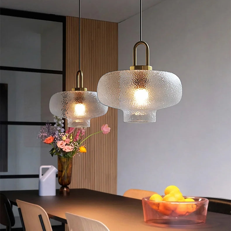 Moderne pendel i messing og glas med E27-sokkel - jernfinish, LED-kompatibel, maks. 60W, rustik stil