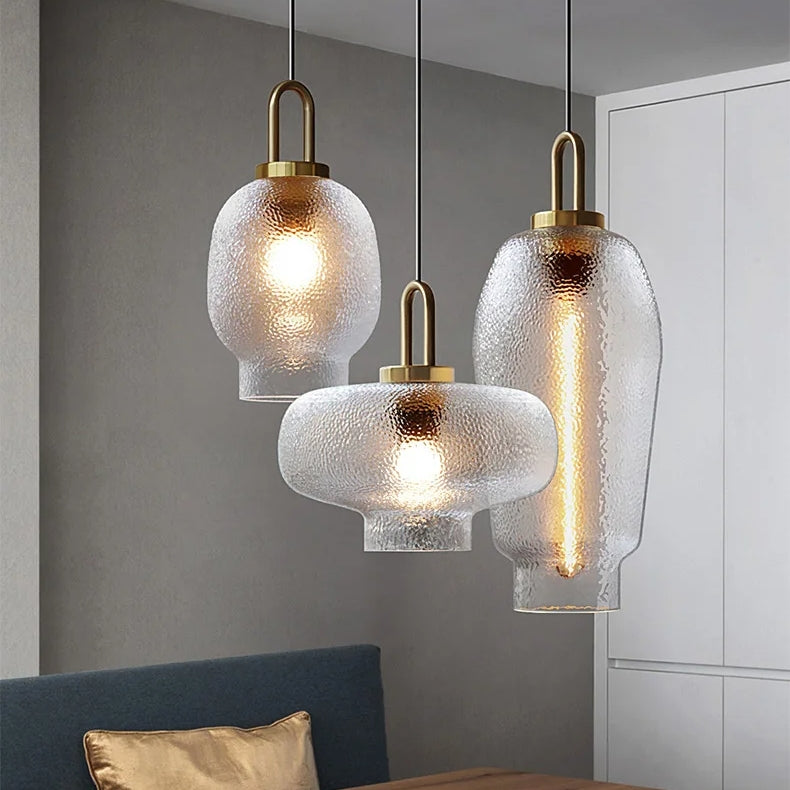 Moderne pendel i messing og glas med E27-sokkel - jernfinish, LED-kompatibel, maks. 60W, rustik stil
